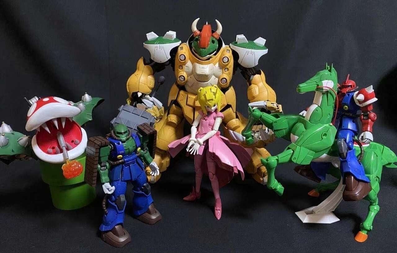 模型|马里奥与高达梦幻联动,大家能认出它们都是什么模型吗?