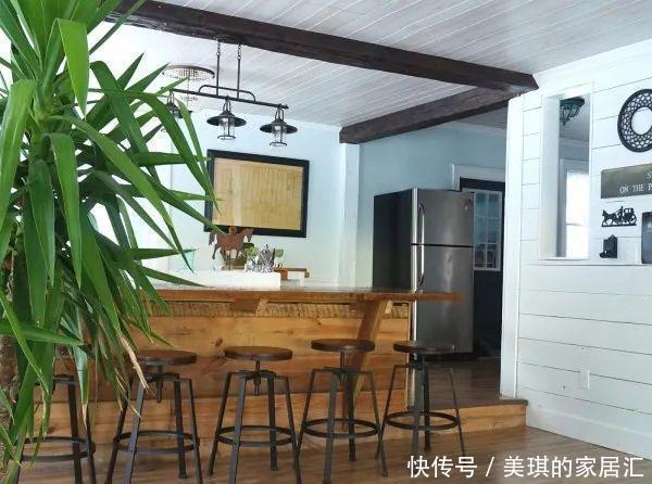 厨房|不要餐厅了,厨房的墙砸掉一半放块长木板,坐着吃饭也挺好的!