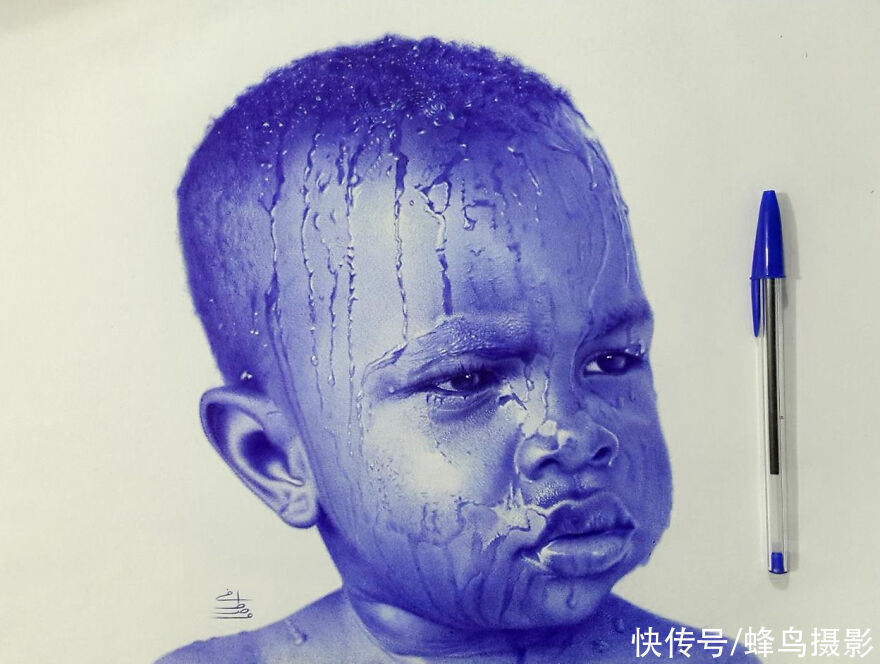 肖像&有这水平还要相机干嘛?30张圆珠笔画,图1画了一个月细到毛孔
