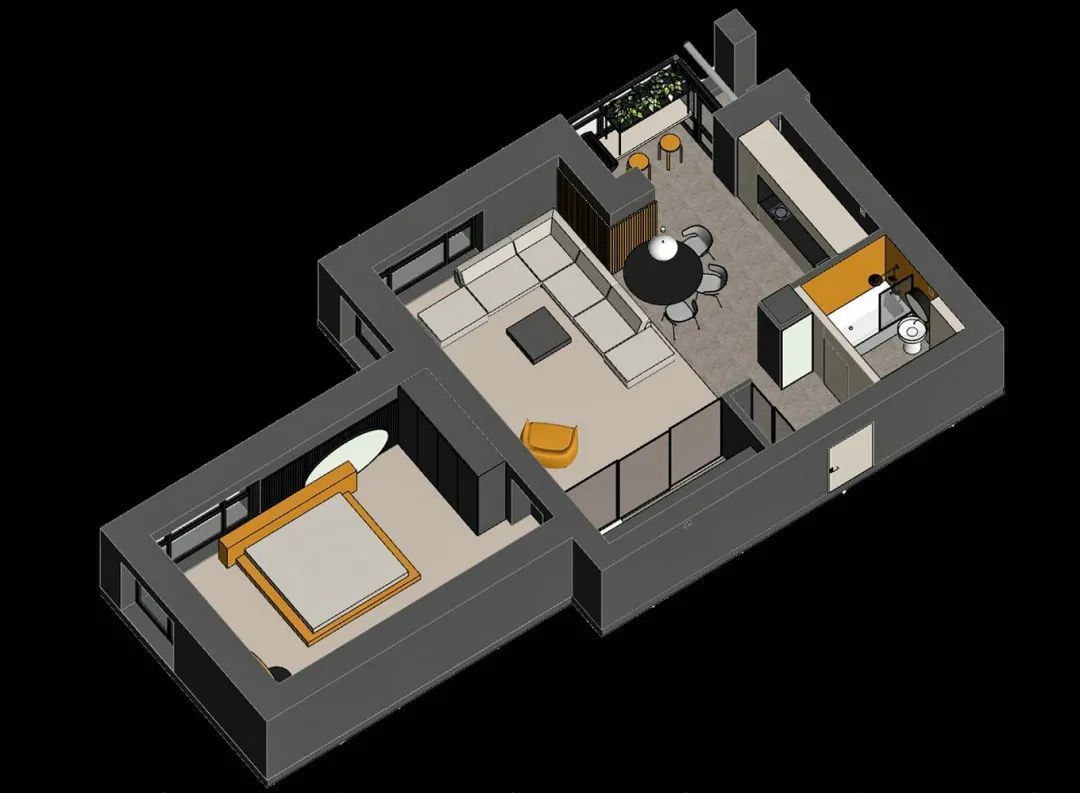 休闲椅|70㎡现代简约,沉稳高级灰,以橙色点缀,营造安静优雅的美