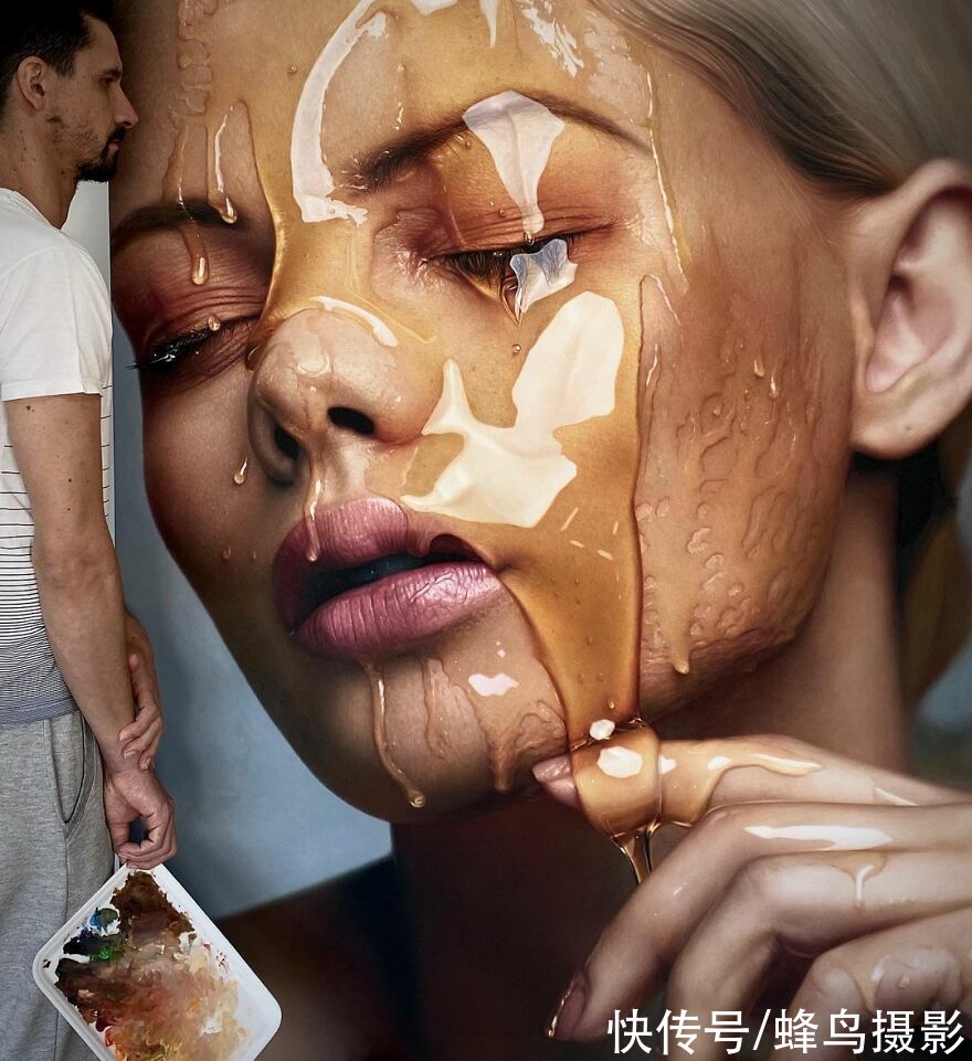 模特@艺术家向模特脸上泼蜂蜜？20张超逼真的作品，照片不过如此