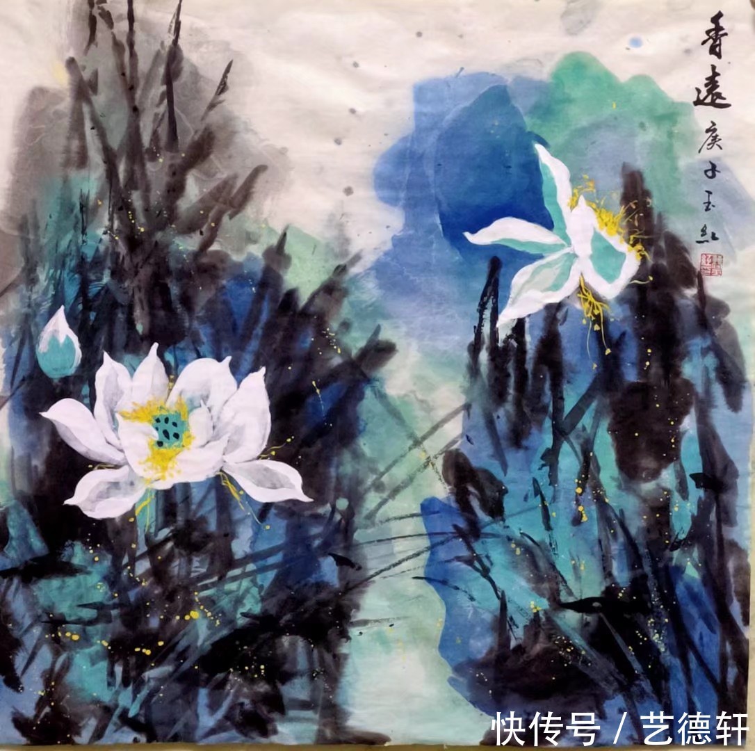 曹玉红|中国当代泼墨重彩画家曹玉红荷花作品欣赏