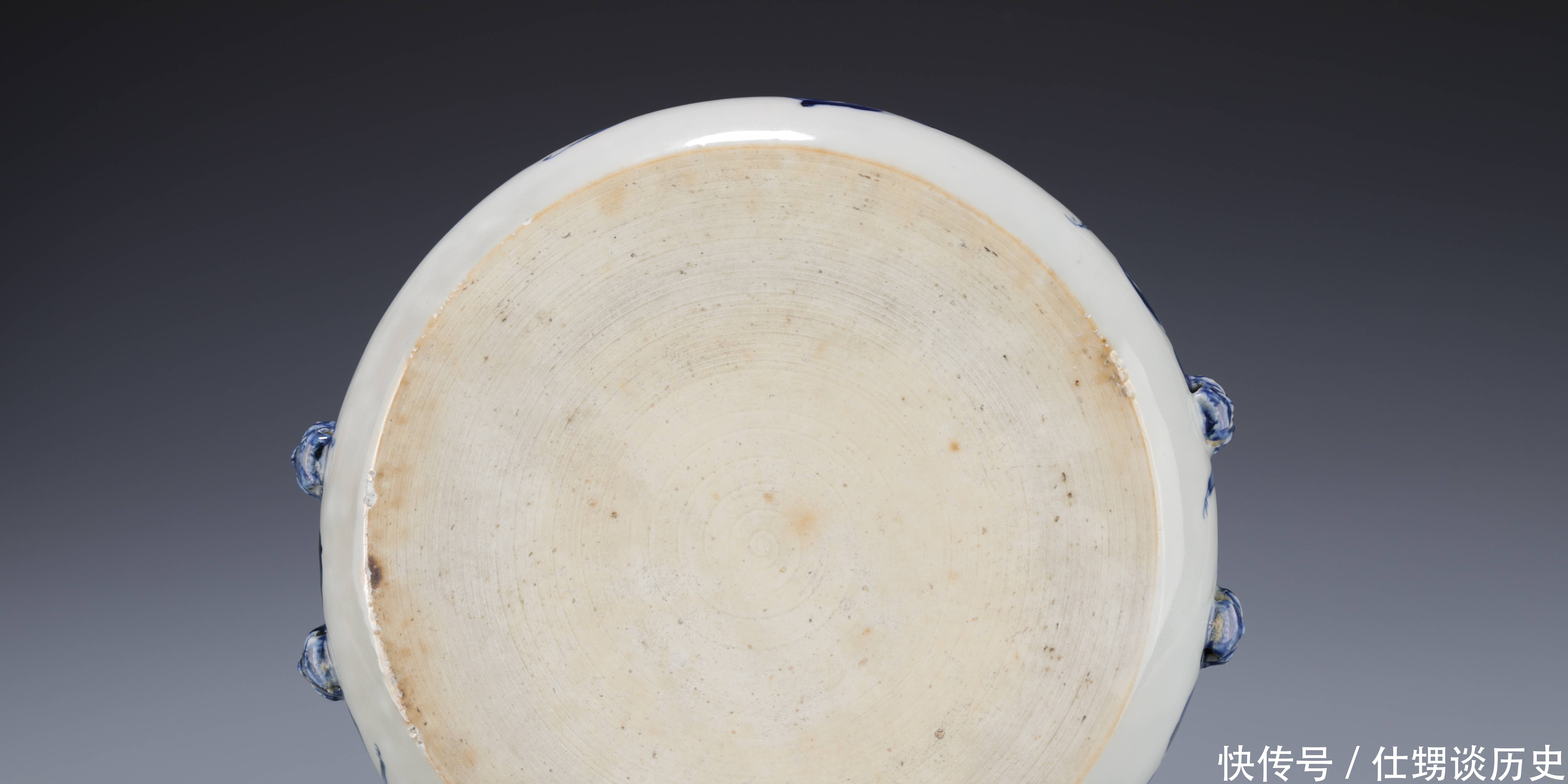 中期|清中期 青花兽耳云蝠万字花卉纹洗