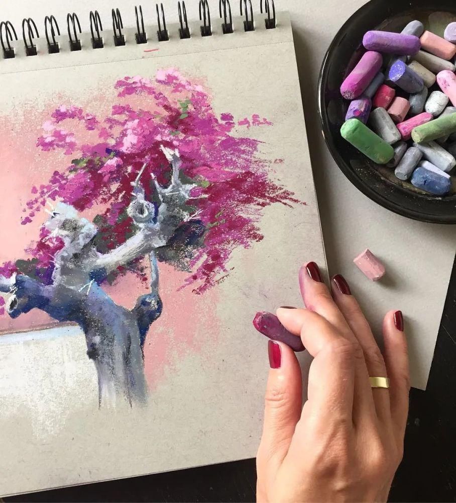 鲜花!太疯狂了!原来用粉笔画画,也可以这么美,简单几招教你,美到邻居羡慕嫉妒