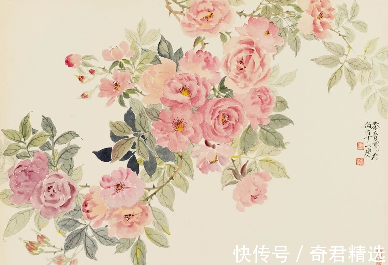 花卉$「津门网」用没骨法绘制花卉,这极其考验画家对笔墨色彩的把控