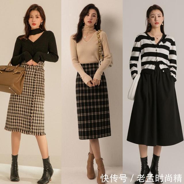 半身裙 “毛衣+半身裙+短靴”才是冬季出街首选,温柔高级,适合40+女人