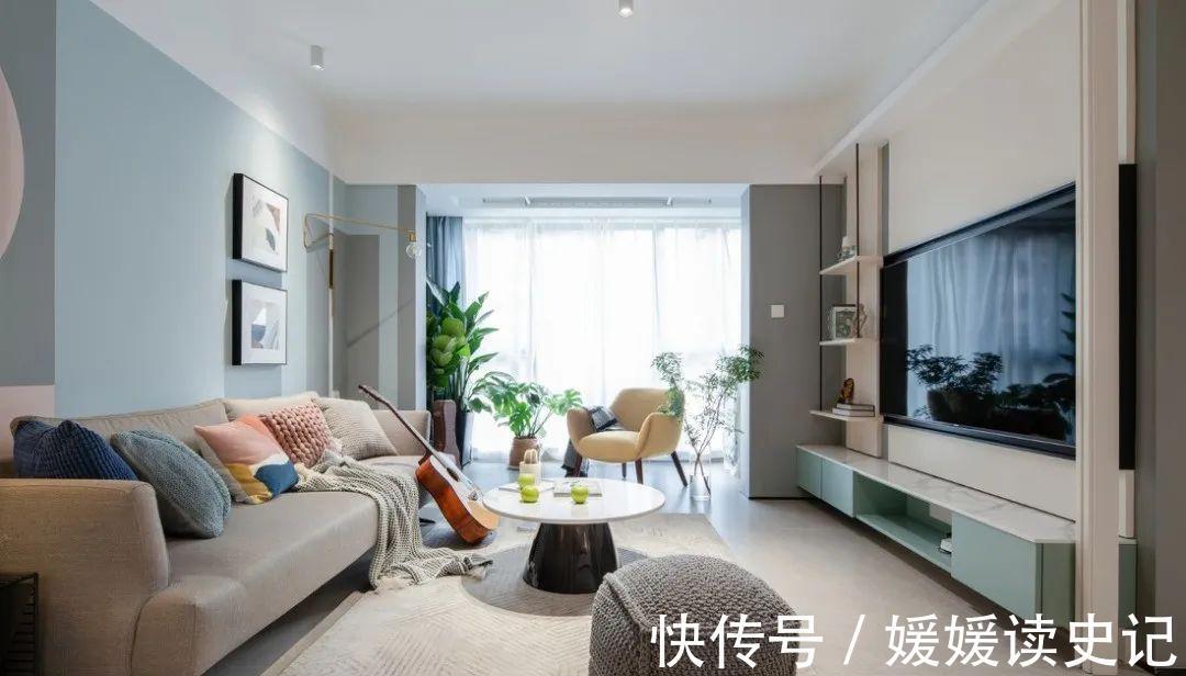 墨菲|80㎡现代简约,餐厅、书房、客卧三合一,高颜值拼色墙时髦有腔调