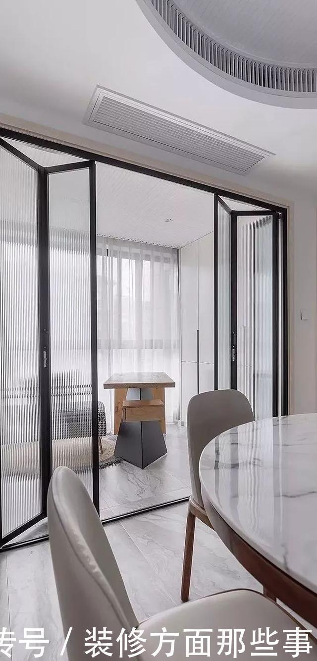 效果图|160㎡简约风格装修效果图,书房长虹玻璃折叠门