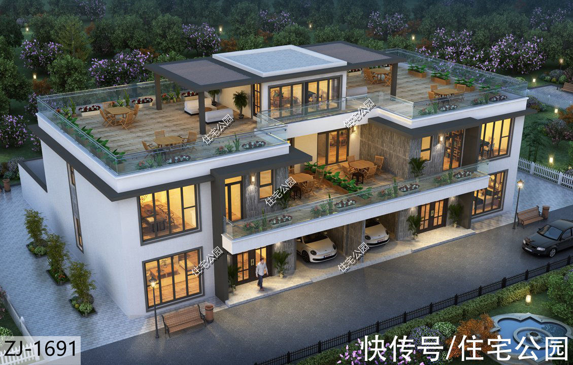 双拼别墅|农村兄弟盖房就选这套双拼别墅,有车库有屋顶花园,布局没得挑