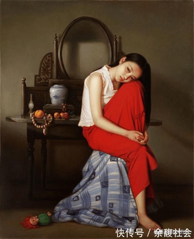 油画#年轻画家人体油画中的美艳少妇,身披薄纱,难掩玲珑曲线