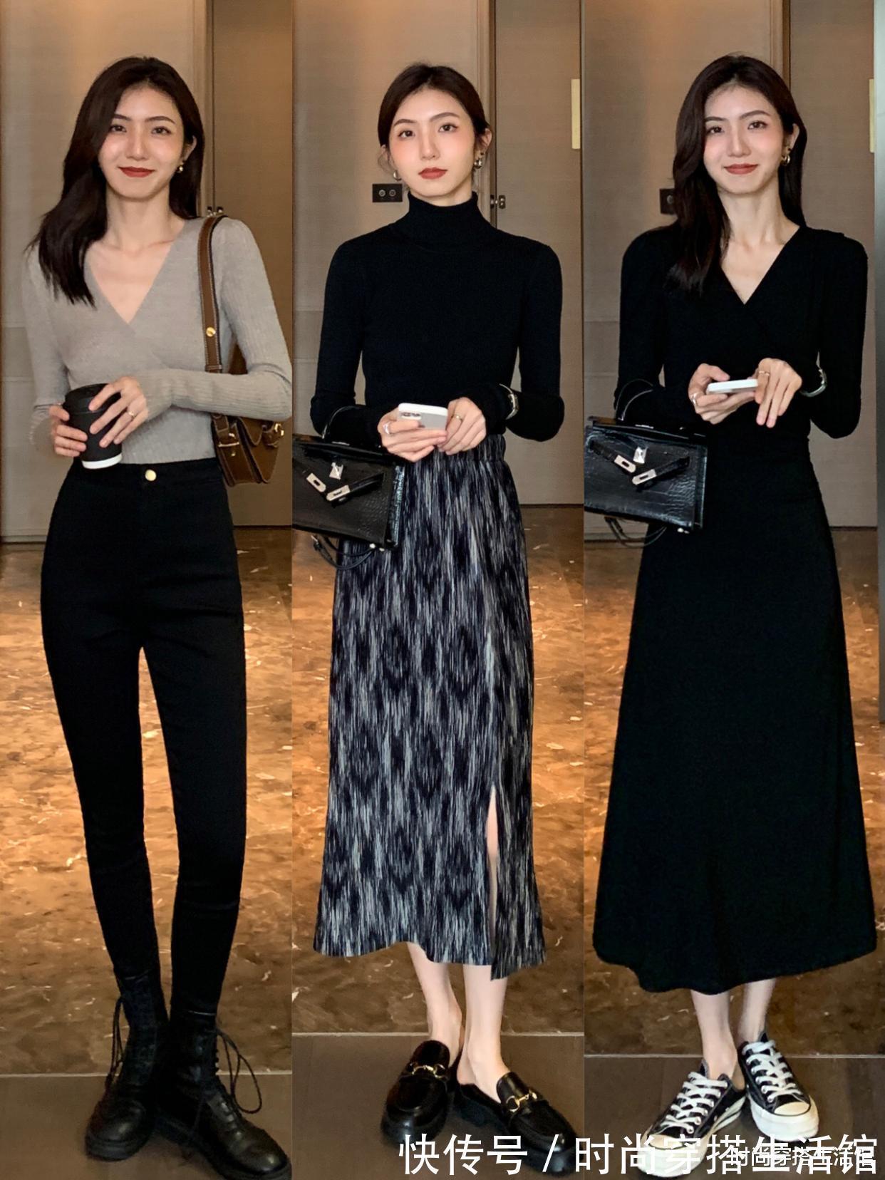 针织衫|冬天穿针织衫,怎么搭配外套和裤子?看她就知道了