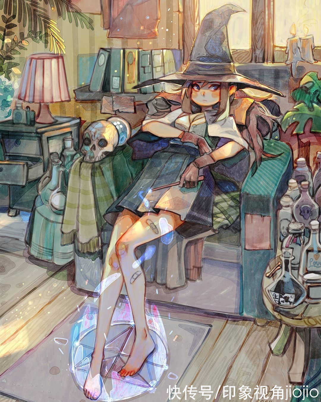 日常插画#复古风的女巫日常插画作品,猫咪灵魂陪伴设定太有爱了