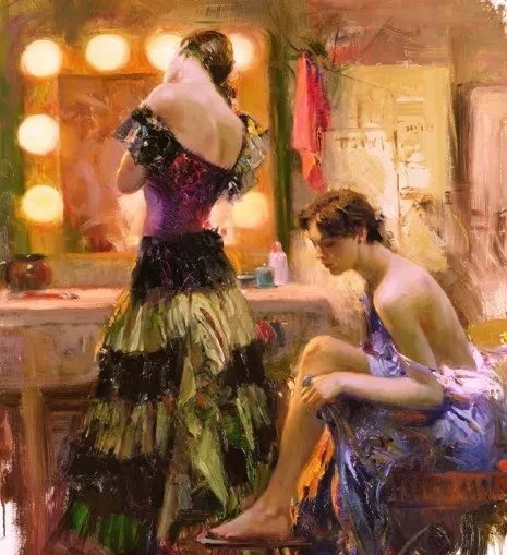 人物#皮诺德埃尼的油画人物，色彩斑斓，动静结合，光彩照人