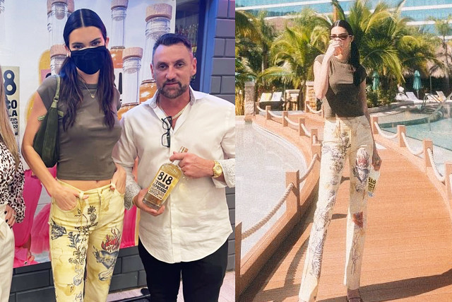 肯达尔 肯豆土味牛仔裤穿出女王范儿, 白色T恤衫梦回十八岁少女