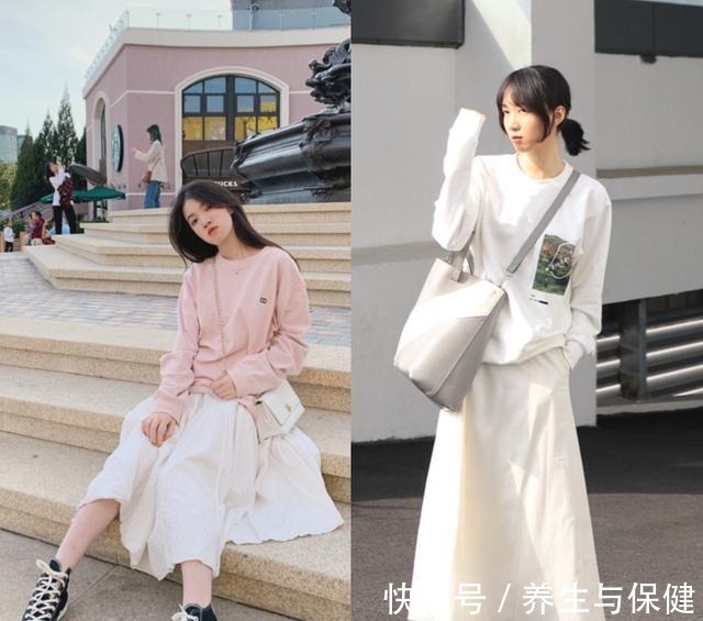 小白裙 讲真,卫衣下面要少穿裤子,今年流行这样穿,减龄显嫩,值得学习!