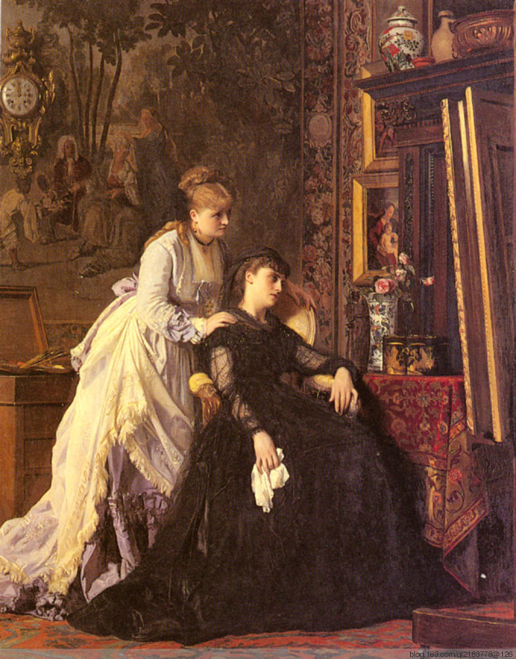 char#比利时绘画:画家查尔斯·巴格涅特典雅的淑女形象人物油画