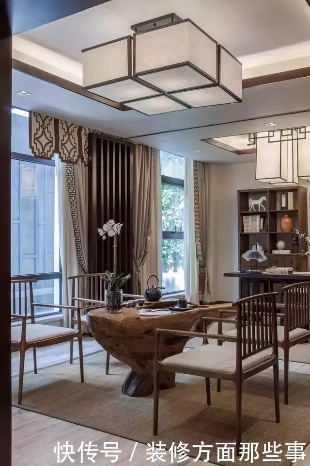 茶室|新中式别墅设计,落落大方,袅袅炊烟树外饶,一抹写意浅墨清韵