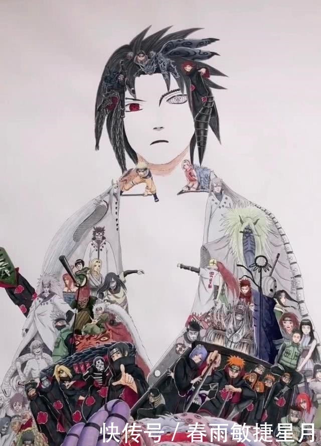 绘画|火影忍者大神手绘佐助,当镜头下移衣服上时,00后少画一人