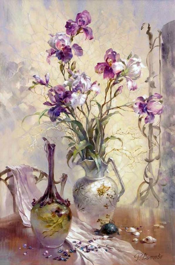 艺术家@俄罗斯女画家Vjugovey Rimma Nikolayevna唯美静物花卉油画
