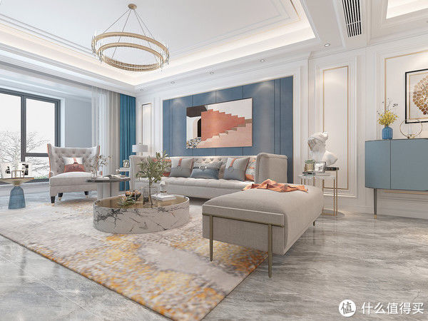 轻奢风|162㎡美式轻奢风装修设计，温馨感十足，还很前卫，客厅感觉很惊艳
