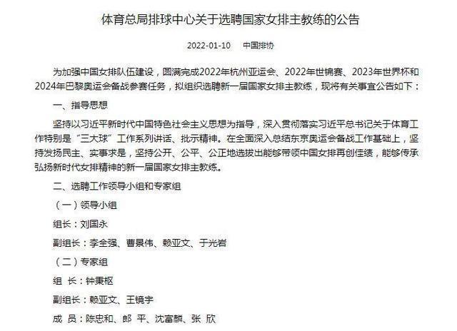 王宝泉|女排选帅正式启动!郎平赖亚文当评委,安家杰大热警惕一大黑马?