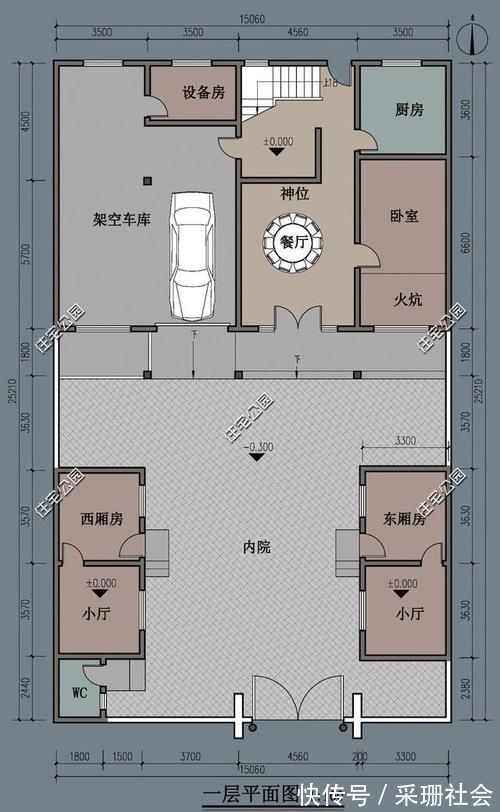 占地面积|房屋开间15米，进深25米左右，希望有院子、柴火厨房和杂物房，该怎么设计好？