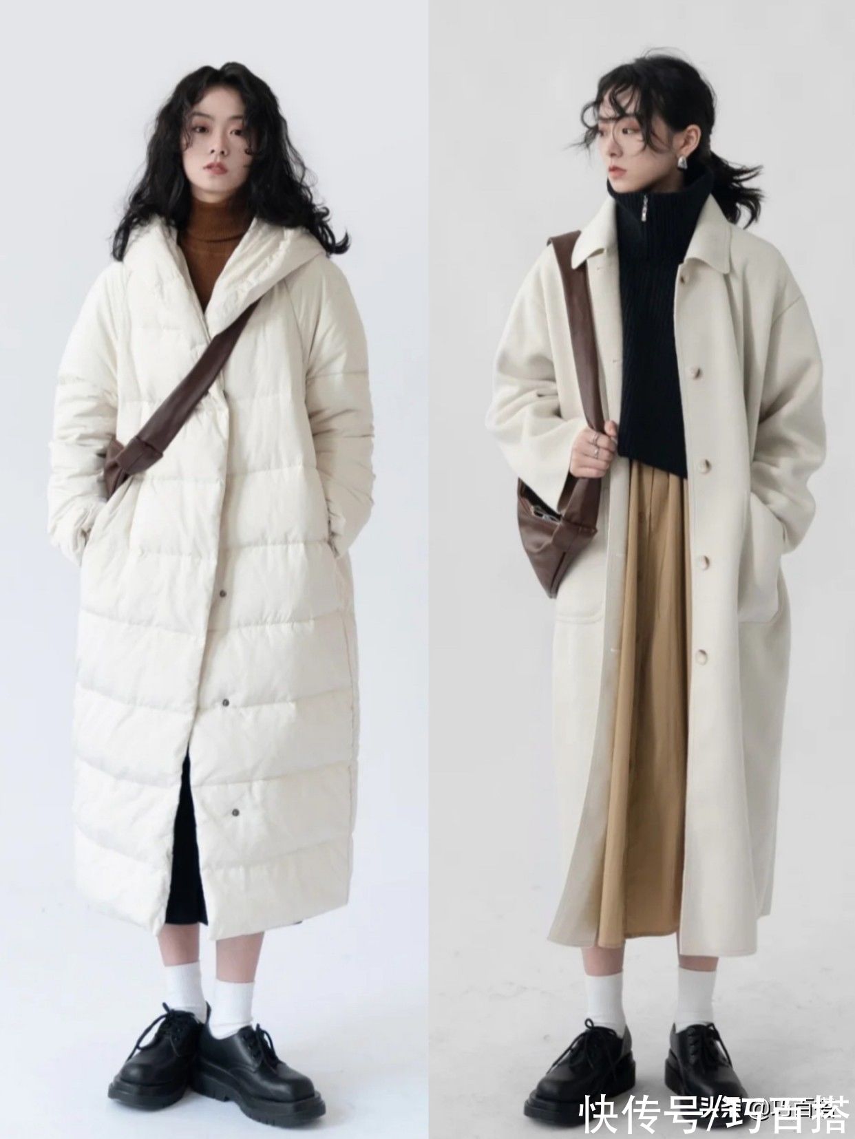 大衣|羽绒服大衣怎样穿不显臃肿？层次感是关键，上身简约高级气场足