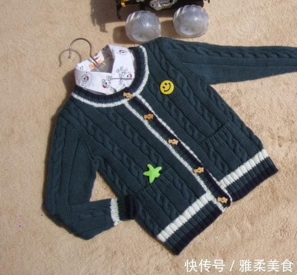 帅气的学院风格儿童开衫毛衣编织,附文字教程