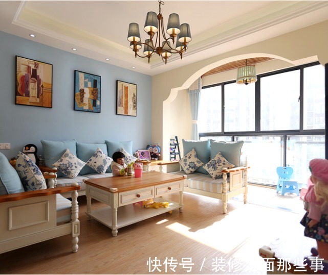 背景墙处|125平地中海风三居室,给孩子和父母一个阳光充足的娱乐空间