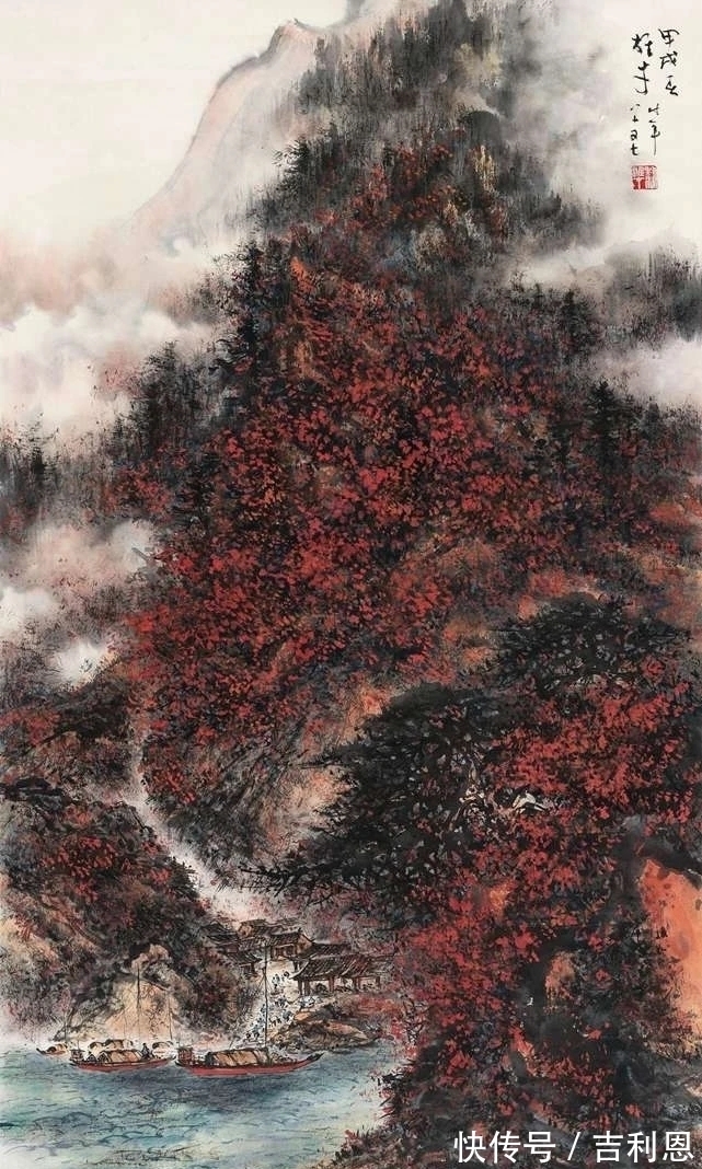 白云生!霜叶红于二月花|黎雄才秋景山水画,美不胜收,美轮美奂!
