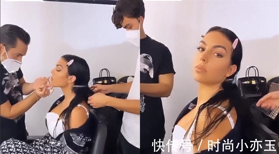 c罗|乔治娜穿一身迪奥配拖鞋，喝水也要扭成S形，脚蹬汽车座椅不文雅