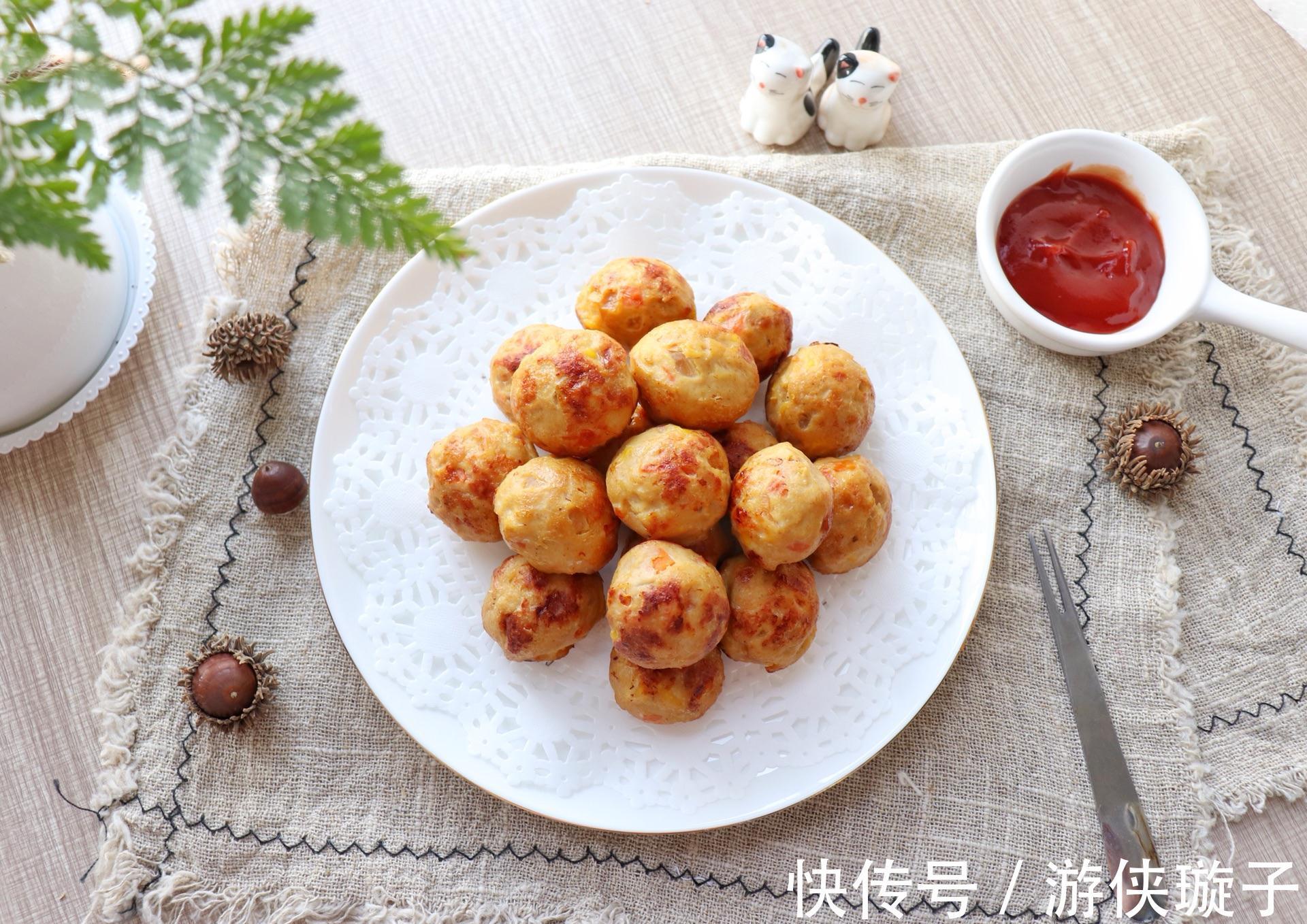 低脂美味的鸡肉丸,加入时蔬煎一煎,一口一个好吃到停不下来