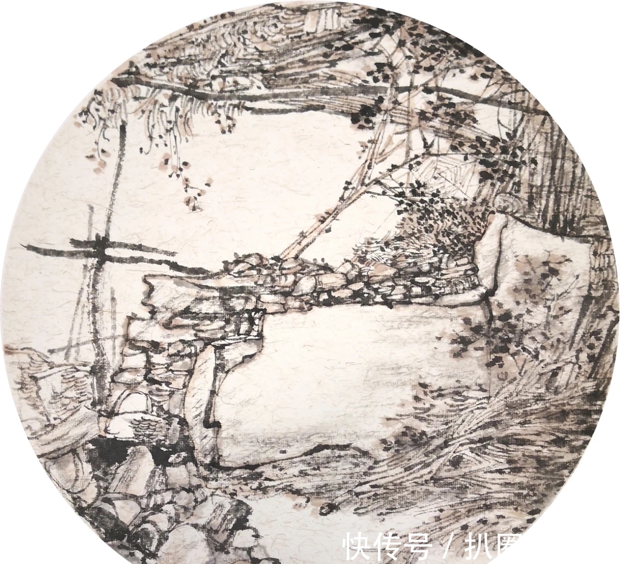 水墨$山水画|他画的水墨乡村系列,笔墨朴实无华,但有鲜活的场景感