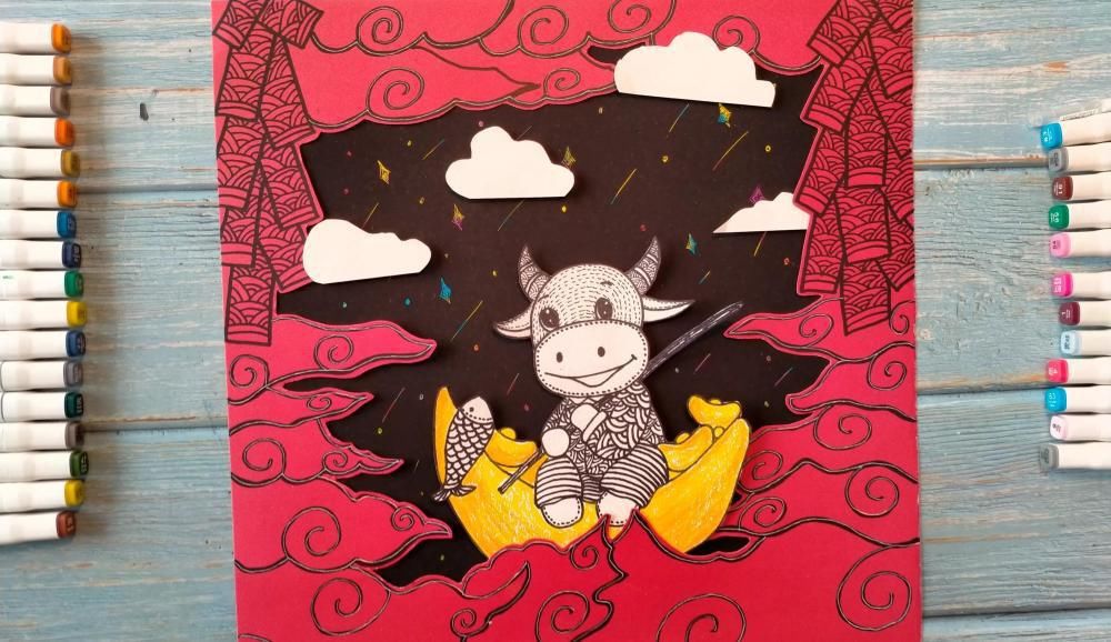  简单|牛年主题创意线描课程：会画小牛就可以，简单又好玩！连老师都忍不住偷学了