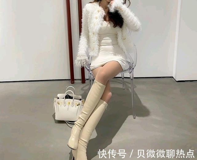 牛皮|白色小牛皮经典款细跟小腿靴