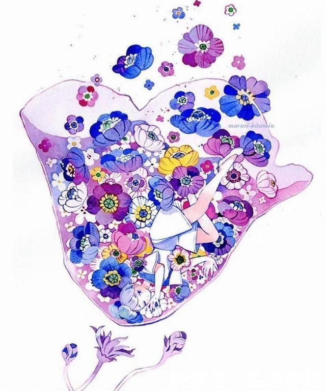 插画$哇马克笔画出水彩般效果,装饰感太强了,简单又漂亮,收藏