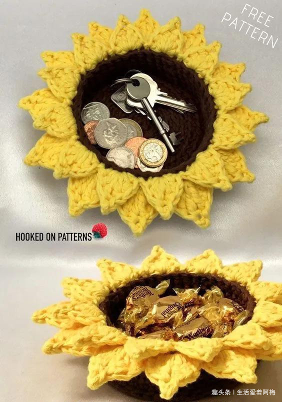毛线钩针编织向日葵合集,DIY手工编织附图解教程