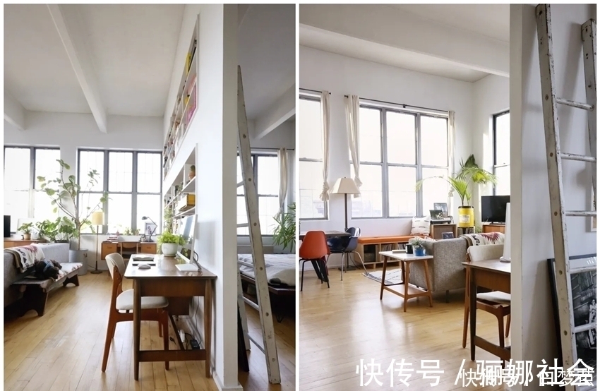 夫妻俩|夫妻俩住进83㎡阁楼公寓，书架墙当隔断，现代乡村风又暖又舒适