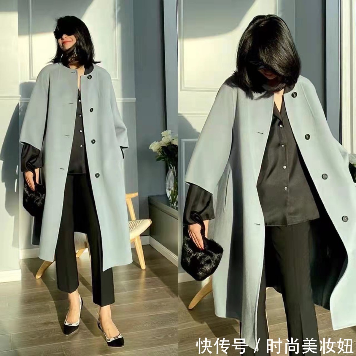 天蓝色 今年大衣别再配打底裤了,搭配这几种长裤更高级,保暖又时尚