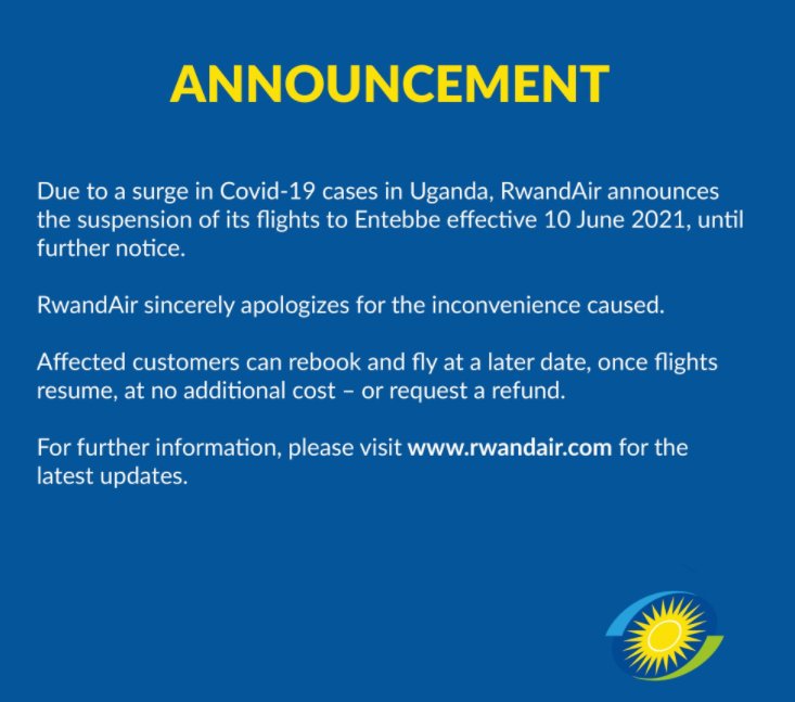 乌干达|卢旺达航空暂停往返乌干达的航班