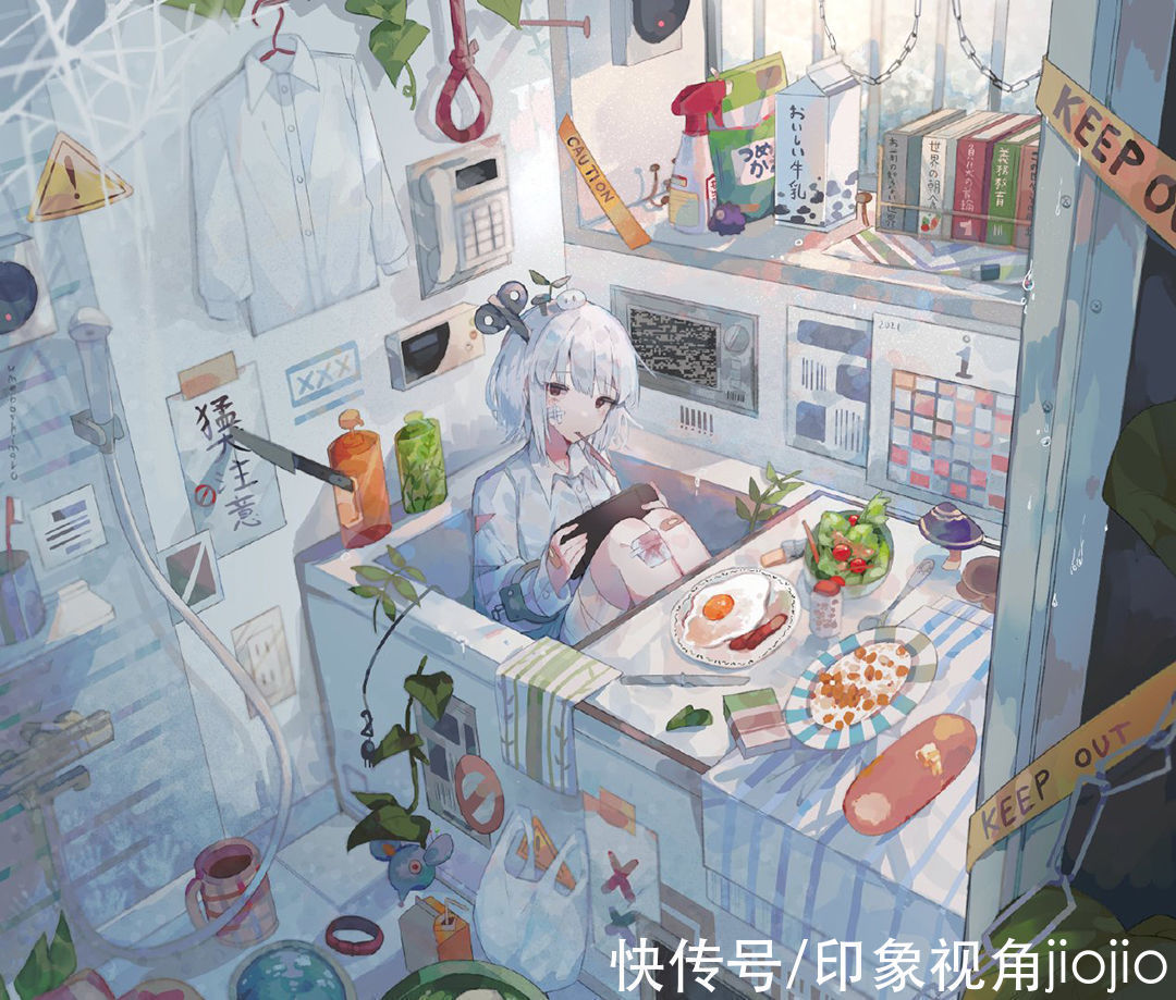 超级可爱@缤纷绚丽的和风少女插画,色彩搭配充满了碰撞感