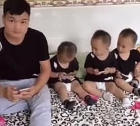 老爸|妈妈让老爸带三胞胎宝宝，结果老爸带着三胞胎玩手机，老妈怒了