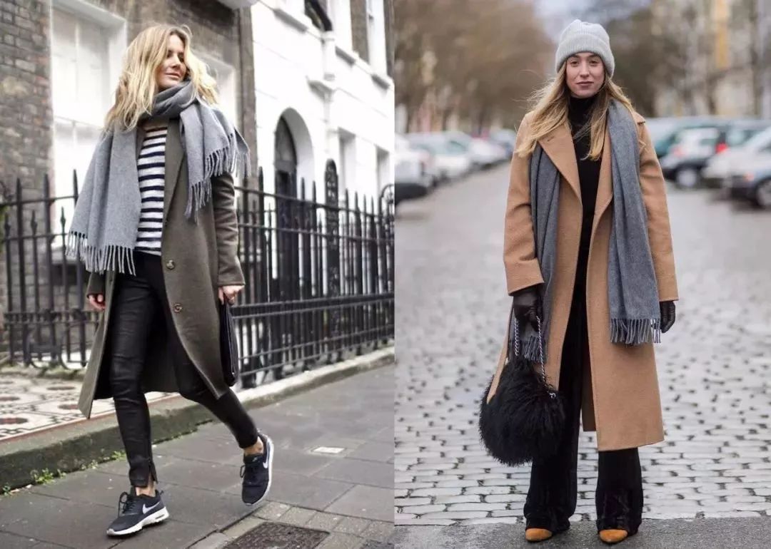 黑色 围巾别再绕脖子系啦,今年最流行的系法是这种!保暖又时髦!