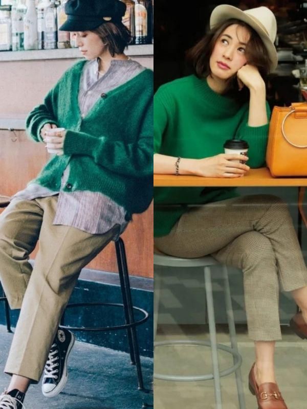 春天就该添一点“绿”，日系风绿色系毛衣搭配来了，太好看了