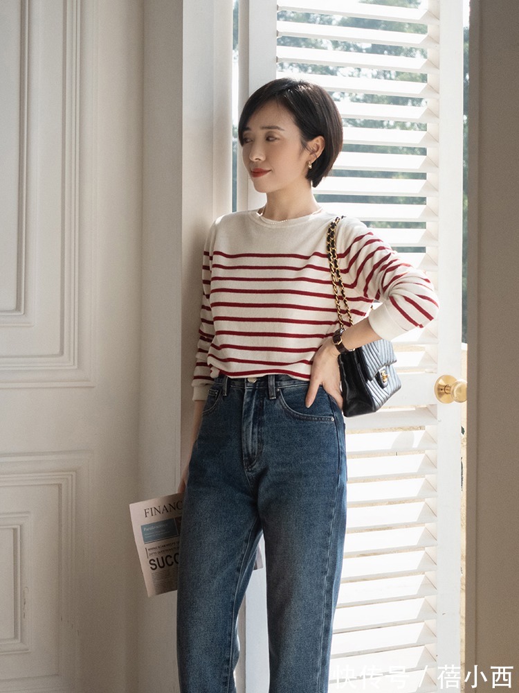 下图 春天还是穿衬衫、针织开衫最优雅,搭配阔腿裤、牛仔裤高级又时髦