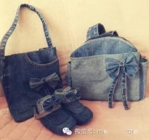 一条牛仔裤大改造成小书包+手提包+小棉鞋