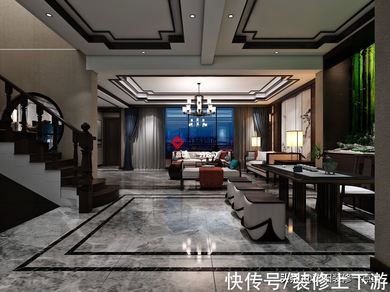 新中式|盘锦300平别墅装修案例新中式
