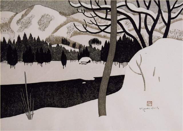 版画!日本近代版画大师斋藤清冬日雪景系列版画作品