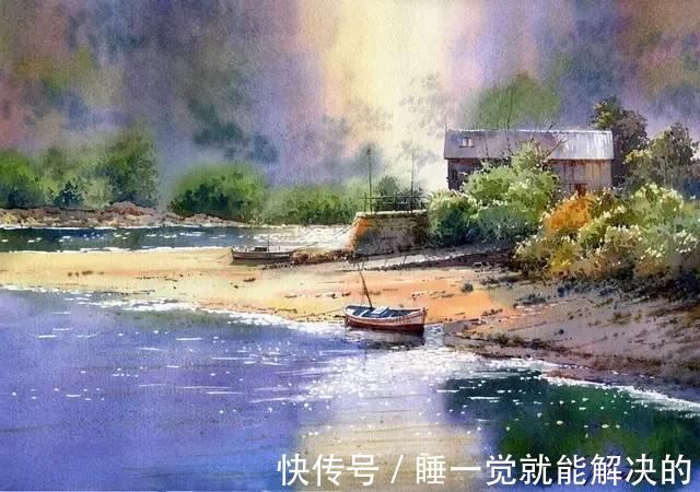 艺术家&西班牙艺术家的水彩风景画水色交融、生动自然，太迷人了