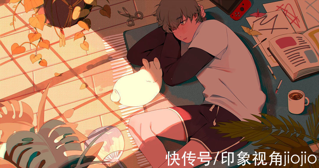 插画@治愈系人物插画作品,色彩中有着独特的朦胧美